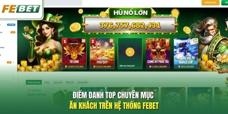 Điểm danh top chuyên mục ăn khách trên hệ thống Febet