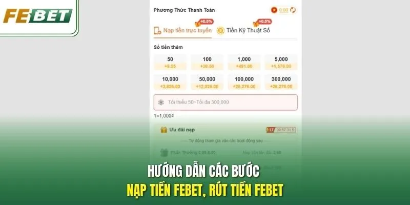 Hướng dẫn các bước nạp tiền Febet, rút tiền Febet